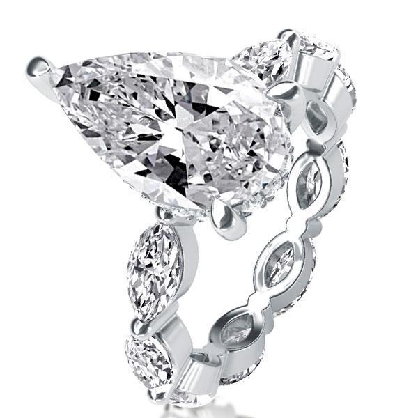 Pear Cut Created White Sapphire Eternity Engagement Ring in Sterling Silver