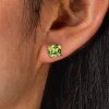Cushion Cut Peridot Stud Earrings for Women in Rhodium Plated Sterling Silver