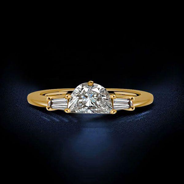 Half Moon 3-Stone Engagement Ring - 925 Sterling Silver (Silver, Gold, Rose Gold)