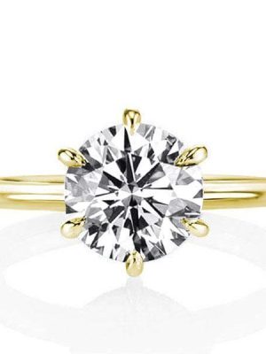 2.0 CT Round Cut 6-Prong Engagement Ring 18K Gold Plated Sterling Silver
