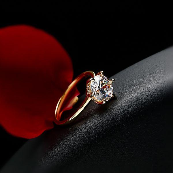 2.0 CT Round Cut 6-Prong Engagement Ring 18K Gold Plated Sterling Silver