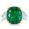 Cushion Cut Created Emerald Three Stone Engagement Ring - Sterling Silver