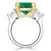 Cushion Cut Created Emerald Three Stone Engagement Ring - Sterling Silver
