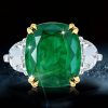 Cushion Cut Created Emerald Three Stone Engagement Ring - Sterling Silver