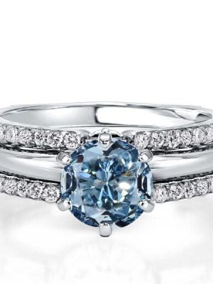 Blue Topaz Engagement Ring Enhancer Set in Rhodium-Plated 925 Sterling Silver