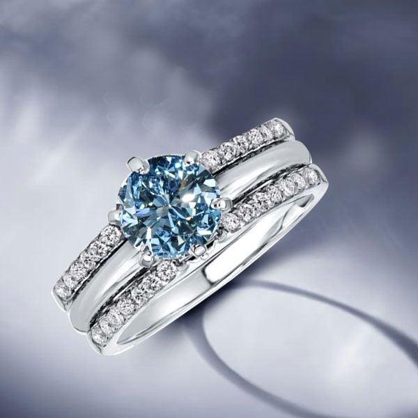 Blue Topaz Engagement Ring Enhancer Set in Rhodium-Plated 925 Sterling Silver