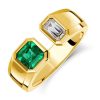 18K Gold Plated Emerald Green Signet Open Ring with Asscher Stone Accent