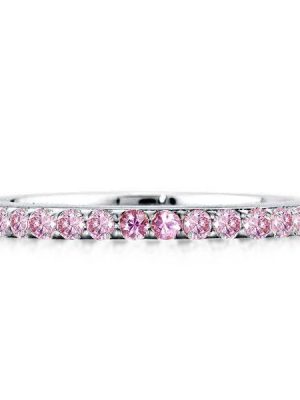 Shared Prong Pink Sapphire Wedding Band in Sterling Silver