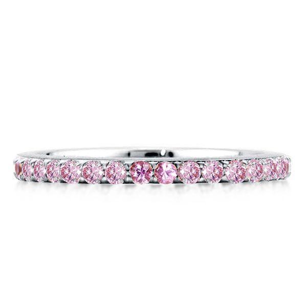 Shared Prong Pink Sapphire Wedding Band in Sterling Silver