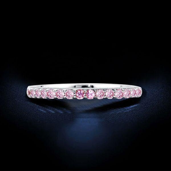 Shared Prong Pink Sapphire Wedding Band in Sterling Silver