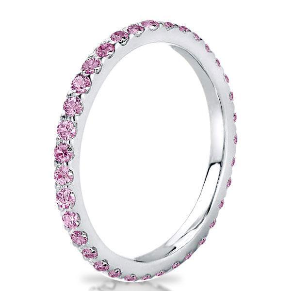 Shared Prong Pink Sapphire Wedding Band in Sterling Silver