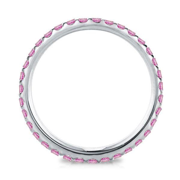 Shared Prong Pink Sapphire Wedding Band in Sterling Silver