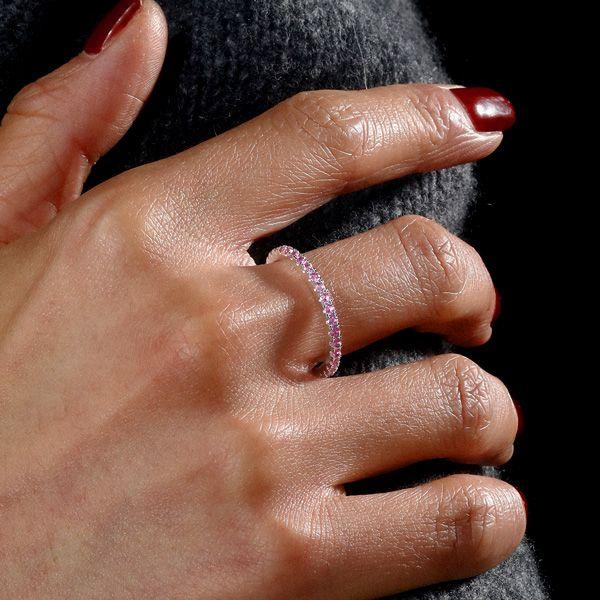 Shared Prong Pink Sapphire Wedding Band in Sterling Silver