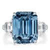 Three Stone Blue Topaz Emerald Cut Engagement Ring in Sterling Silver