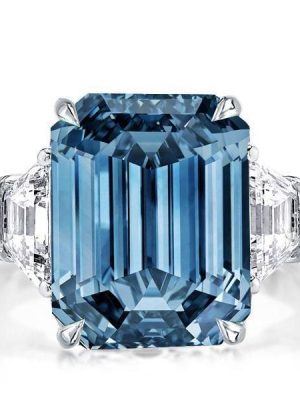 Three Stone Blue Topaz Emerald Cut Engagement Ring in Sterling Silver