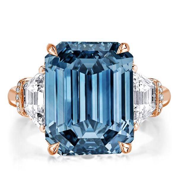 Three Stone Blue Topaz Emerald Cut Engagement Ring in Sterling Silver