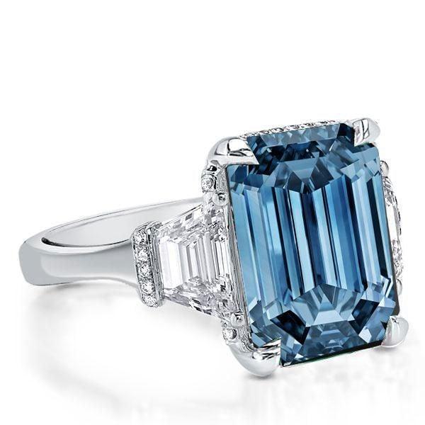 Three Stone Blue Topaz Emerald Cut Engagement Ring in Sterling Silver