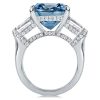 Three Stone Blue Topaz Emerald Cut Engagement Ring in Sterling Silver
