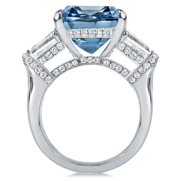 Three Stone Blue Topaz Emerald Cut Engagement Ring in Sterling Silver