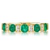 Emerald & White Round Cut Half Eternity Wedding Band - 18K Gold Plated Sterling Silver