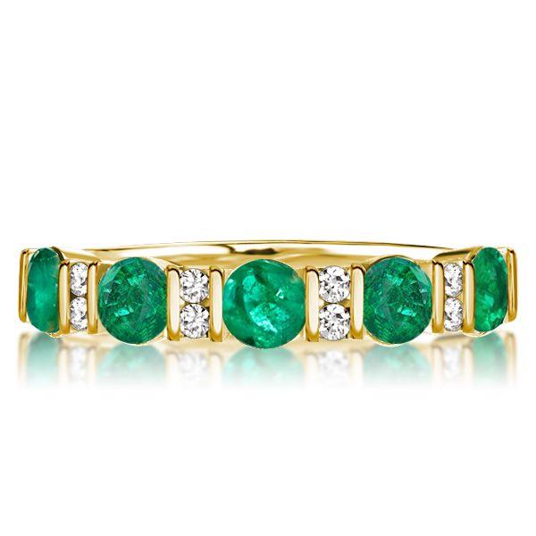 Emerald & White Round Cut Half Eternity Wedding Band - 18K Gold Plated Sterling Silver