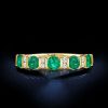 Emerald & White Round Cut Half Eternity Wedding Band - 18K Gold Plated Sterling Silver