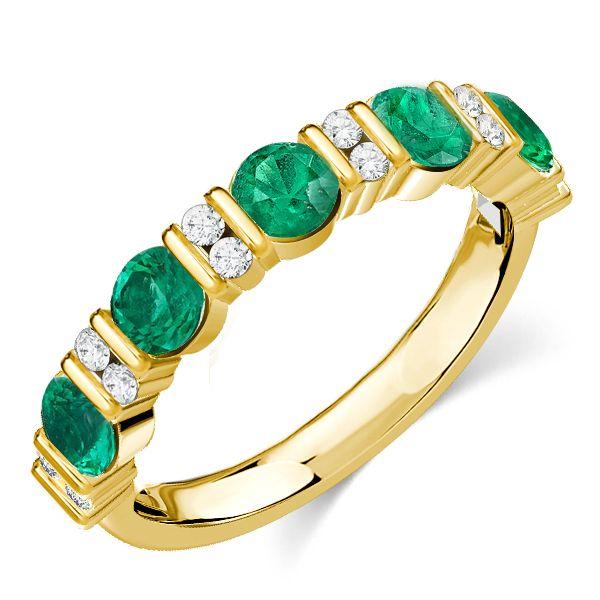 Emerald & White Round Cut Half Eternity Wedding Band - 18K Gold Plated Sterling Silver