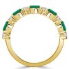 Emerald & White Round Cut Half Eternity Wedding Band - 18K Gold Plated Sterling Silver