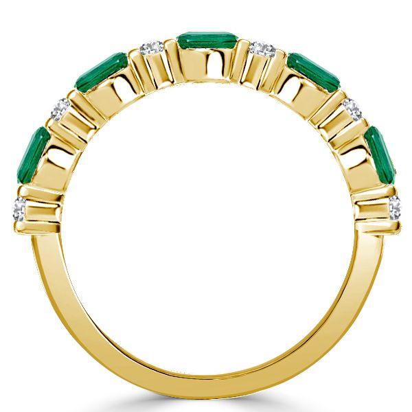 Emerald & White Round Cut Half Eternity Wedding Band - 18K Gold Plated Sterling Silver