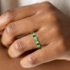 Emerald & White Round Cut Half Eternity Wedding Band - 18K Gold Plated Sterling Silver