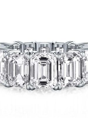 9.15 CT. TW. Eternity Double Prong Emerald Cut Wedding Band in Sterling Silver with White Sapphire