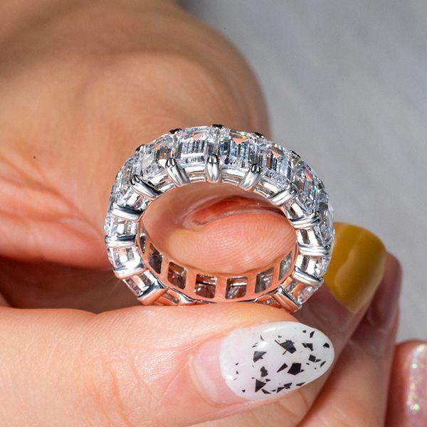 9.15 CT. TW. Eternity Double Prong Emerald Cut Wedding Band in Sterling Silver with White Sapphire