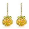 Halloween Pumpkin Opal Hoop Earrings - 18K Gold Plated Sterling Silver