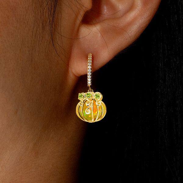 Halloween Pumpkin Opal Hoop Earrings - 18K Gold Plated Sterling Silver