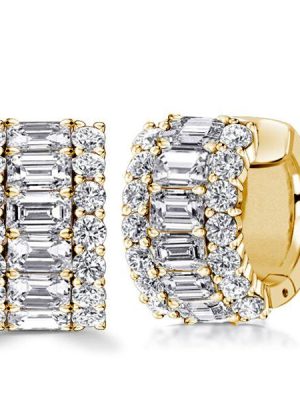 Emerald Cut Hoop Earrings - 18K Gold Plated Sterling Silver Bridal Jewelry