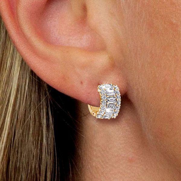 Emerald Cut Hoop Earrings - 18K Gold Plated Sterling Silver Bridal Jewelry