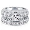 Princess Cut 3.11 CT. TW. Sterling Silver Diamond Engagement Ring Set