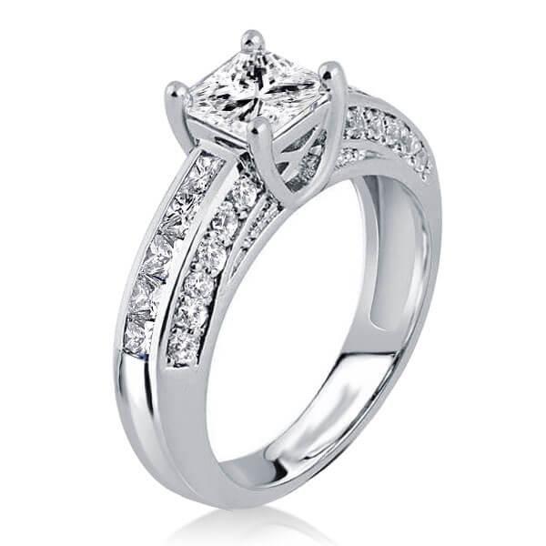 Princess Cut 3.11 CT. TW. Sterling Silver Diamond Engagement Ring Set