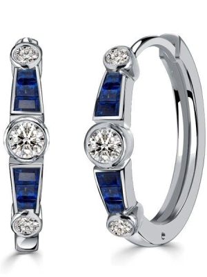 Vintage Bezel Setting Hoop Earrings for Women in 925 Sterling Silver