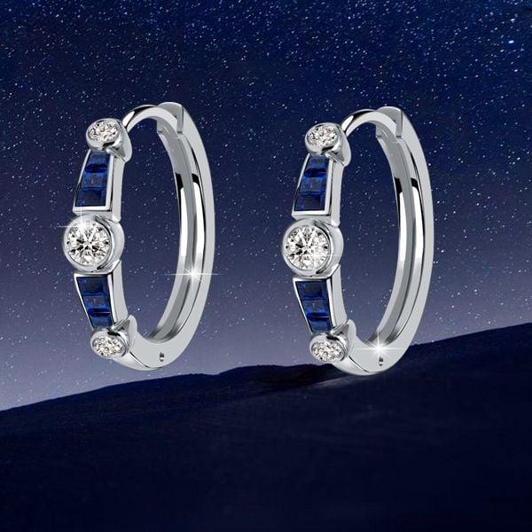 Vintage Bezel Setting Hoop Earrings for Women in 925 Sterling Silver