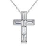 Sterling Silver Baguette Cut Cross Pendant Necklace with Bezel Setting
