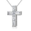 Sterling Silver Baguette Cut Cross Pendant Necklace with Bezel Setting