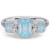 Vintage Style Emerald Cut Aquamarine Ring with Milgrain Bezel Setting in Sterling Silver