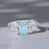 Vintage Style Emerald Cut Aquamarine Ring with Milgrain Bezel Setting in Sterling Silver