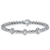 Rhodium Plated 925 Sterling Silver Floral Round Cut Wedding Bracelet