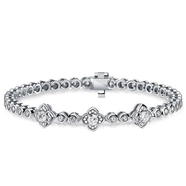 Rhodium Plated 925 Sterling Silver Floral Round Cut Wedding Bracelet