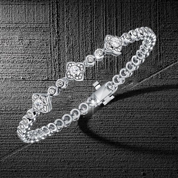 Rhodium Plated 925 Sterling Silver Floral Round Cut Wedding Bracelet