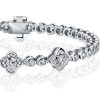 Rhodium Plated 925 Sterling Silver Floral Round Cut Wedding Bracelet