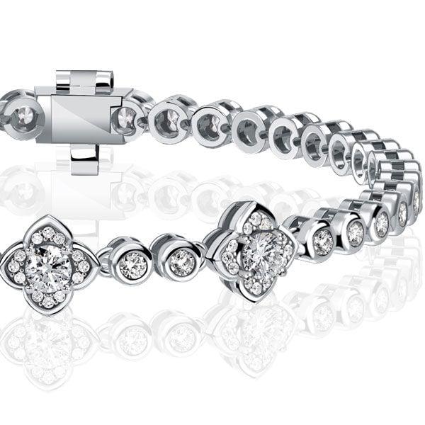Rhodium Plated 925 Sterling Silver Floral Round Cut Wedding Bracelet