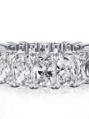 Radiant Cut Sterling Silver Wedding Band with Double Prong Setting